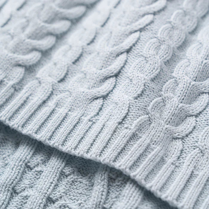 Pale Blue Horseshoe Cable Baby Blanket