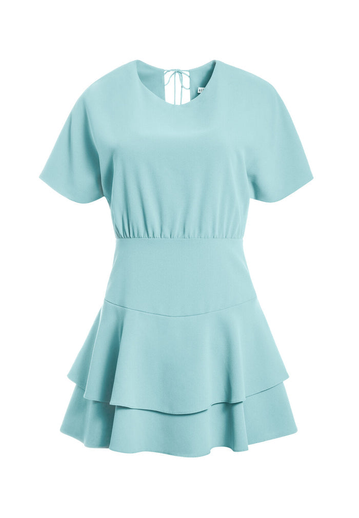 PALMIRA TIE BACK MINI DRESS - DUSTY AQUA