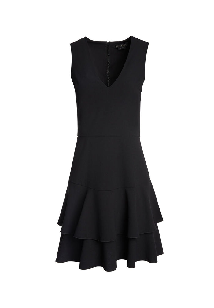 PALMIRA V NECK RUFFLE DRESS - BLACK