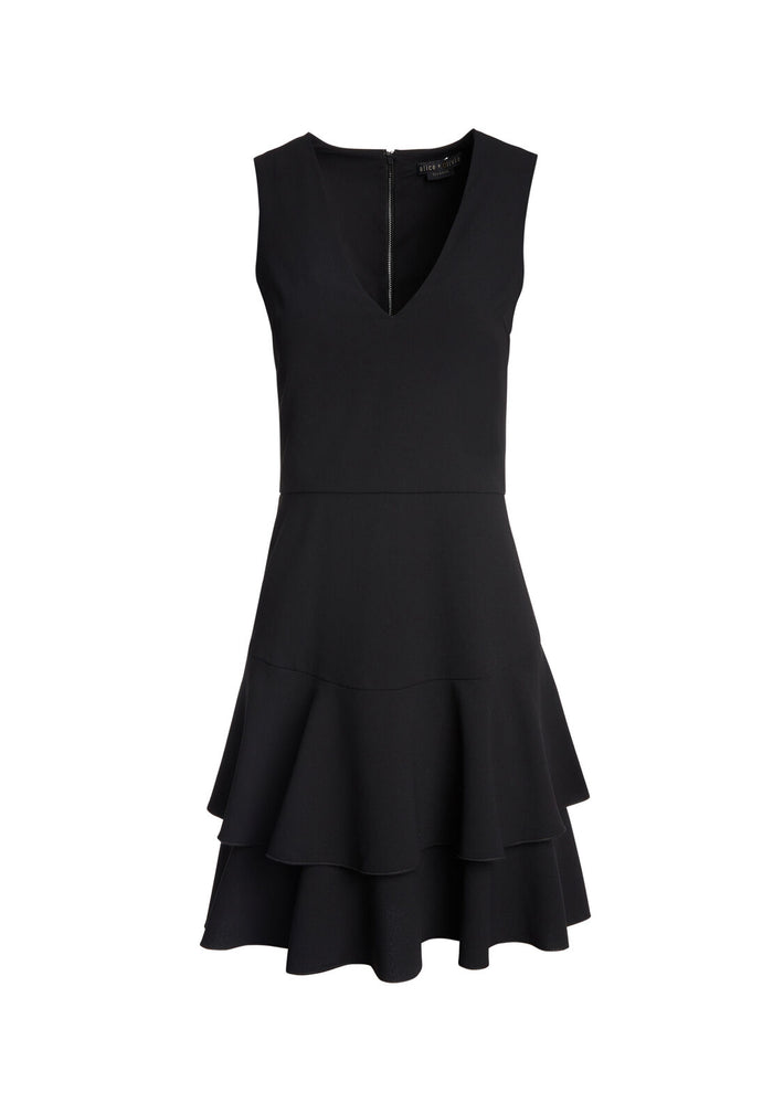 PALMIRA V NECK RUFFLE DRESS - BLACK