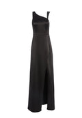 PAMELA LEATHER COMBO SLIT GOWN - BLACK