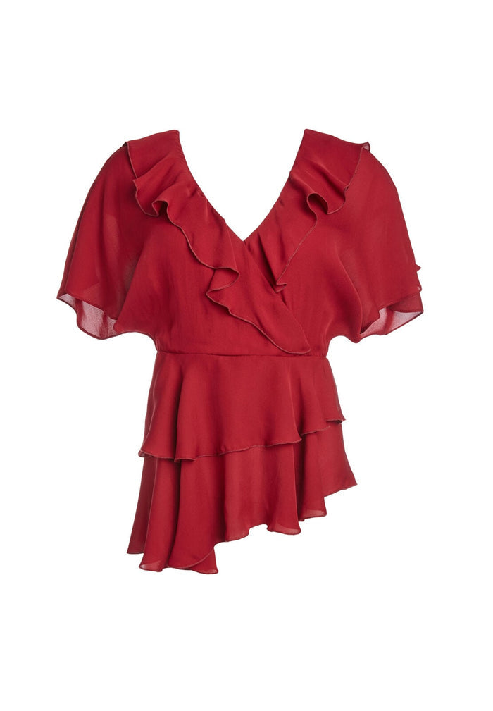 PANDORA RUFFLE TIER BLOUSE - BORDEAUX