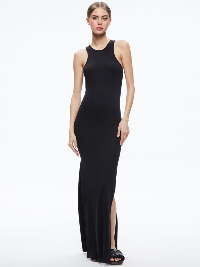 PANIA RACERBACK SIDE SLIT MAXI DRESS - BLACK