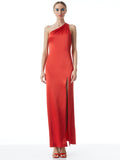 PAULETTE ONE SHOULDER FITTED GOWN - BRIGHT POPPY