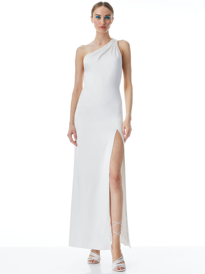 PAULETTE ONE SHOULDER FITTED GOWN - OFF WHITE