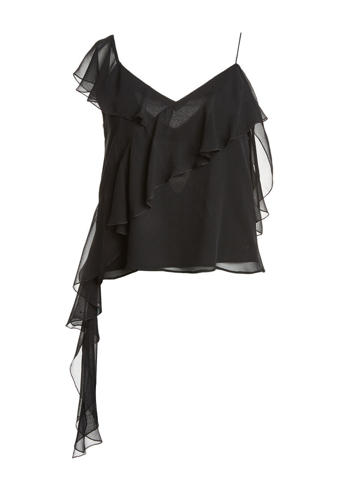 PAULINA ASYMM RUFFLE TANK - BLACK