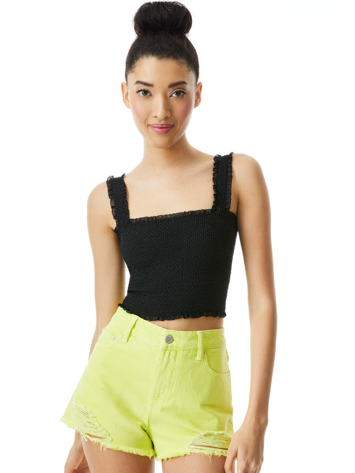 PENELOPE SMOCKED CROP TOP - BLACK