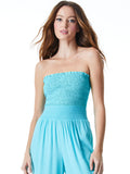PENELOPE SMOCKED STRAPLESS TOP - AQUA