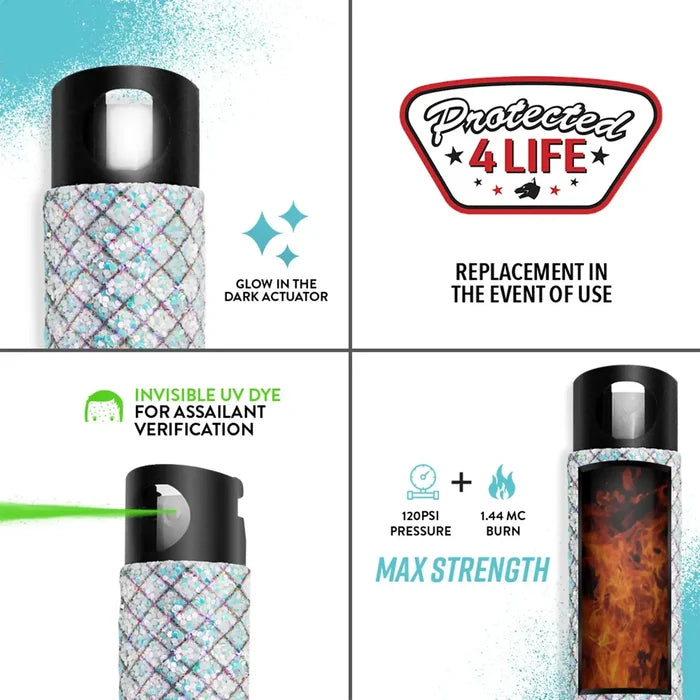 Pepper Spray with Stylish Rhinestone Design | GID w/ Snap Clip
