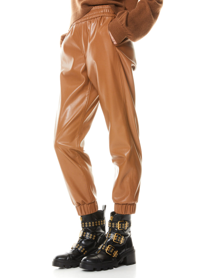 PETE VEGAN LEATHER JOGGER - CAMEL