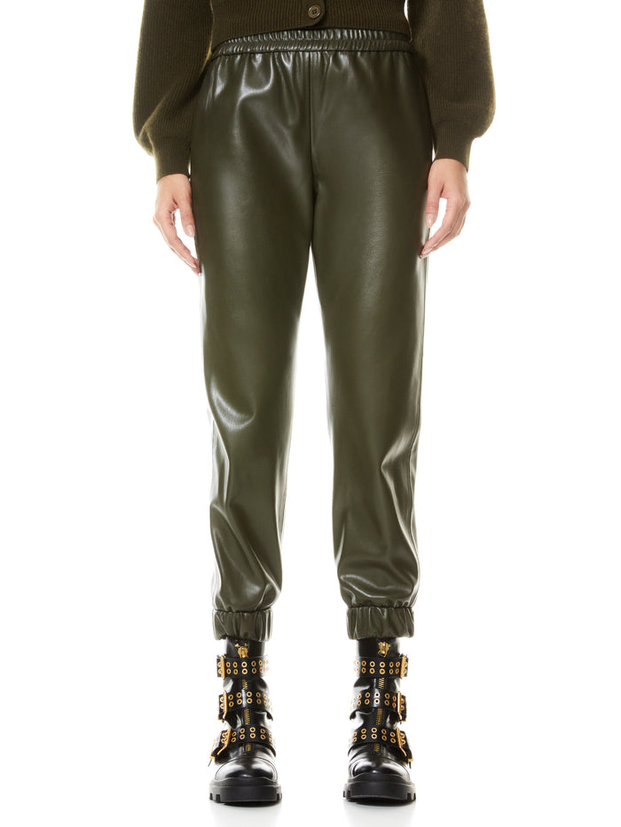 PETE VEGAN LEATHER JOGGER - OLIVE