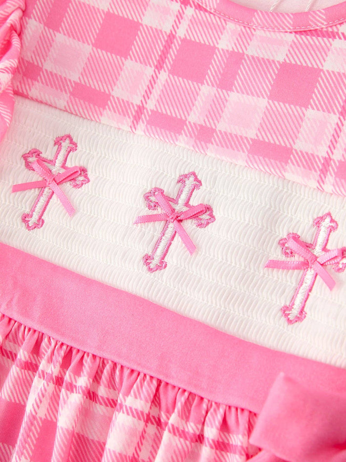 Pink Plaid Smocked Church Christ Bishop Christening Dress