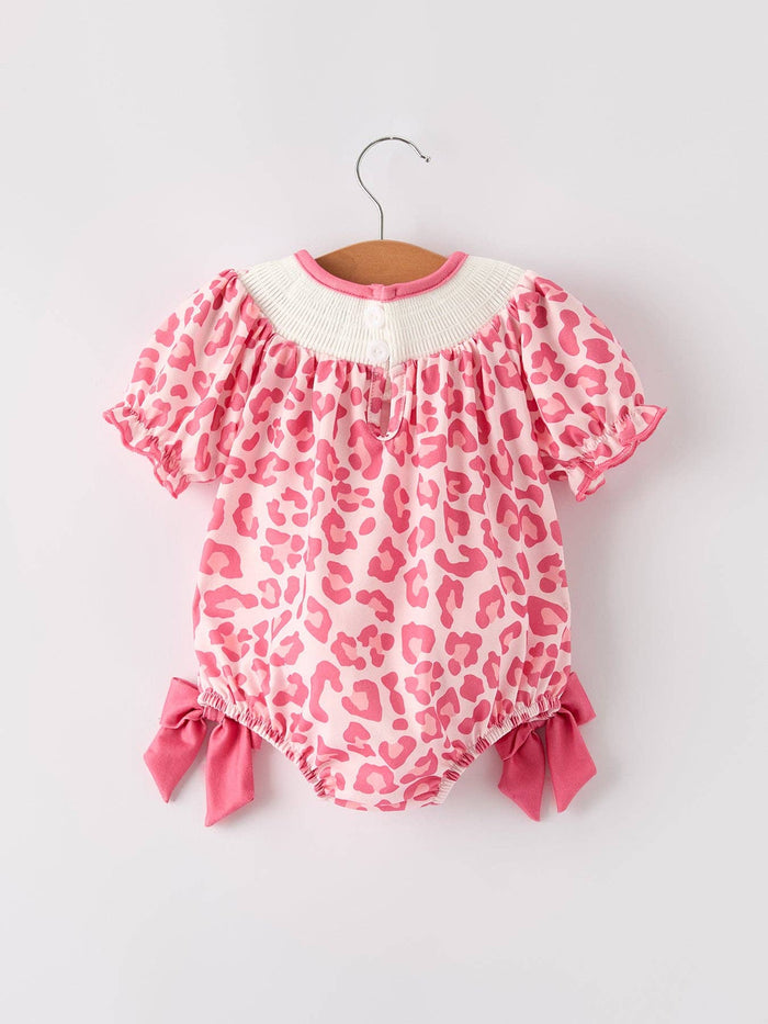 Pink Smocked Church Christ Bishop Christening Leopard Baby Girl Romper