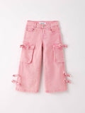 Pink Wide-Leg Denim Pants With Pockets