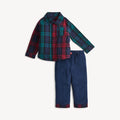 Plaid Flannel Magnetic Button Down & Pants Set- Red Multi