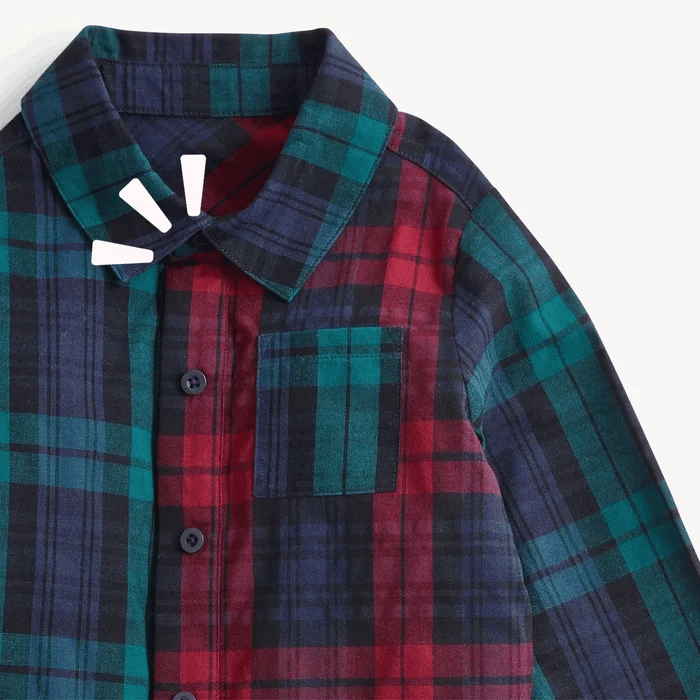 Plaid Flannel Magnetic Button Down & Pants Set- Red Multi