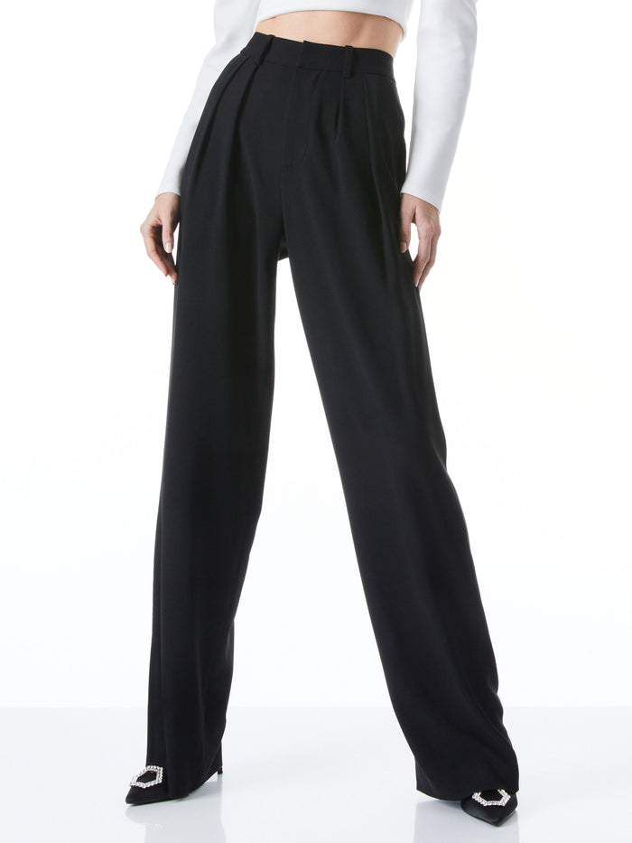 POMPEY HIGH WAISTED PLEATED PANTS - BLACK