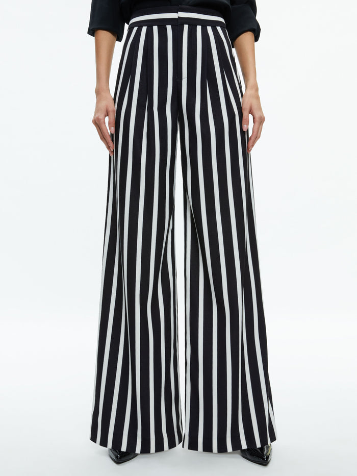 POMPEY HIGH WAISTED PLEATED PANTS - DREAM STRIPE BLACK