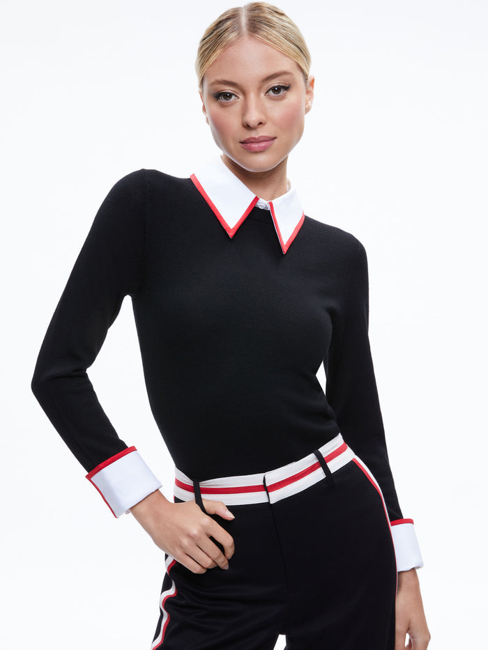 PORLA COLLARED SWEATER - BLACK/PERFECT RUBY