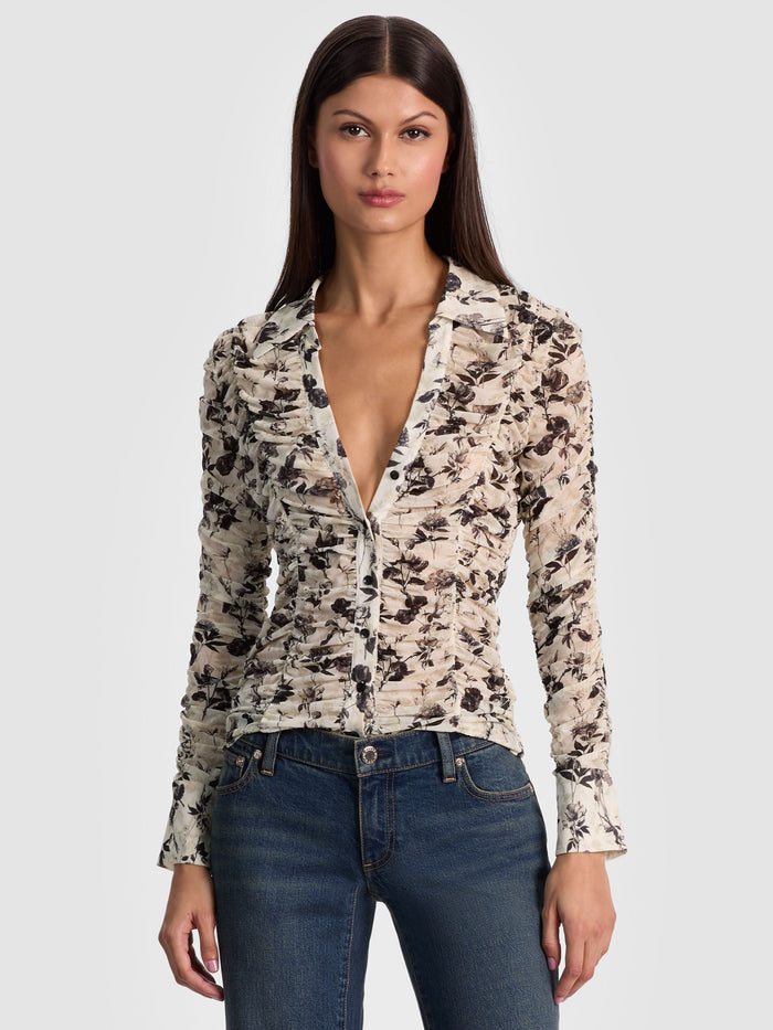 PORTIA MESH BUTTON DOWN - ARDEN FOREST SM