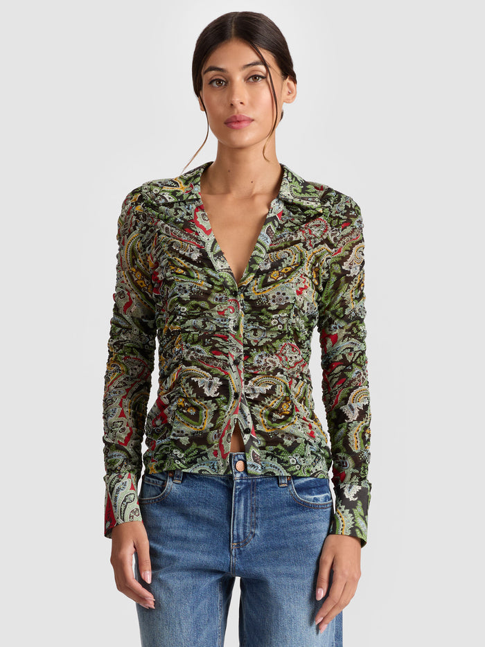 PORTIA MESH BUTTON DOWN - PAISLEY POEM