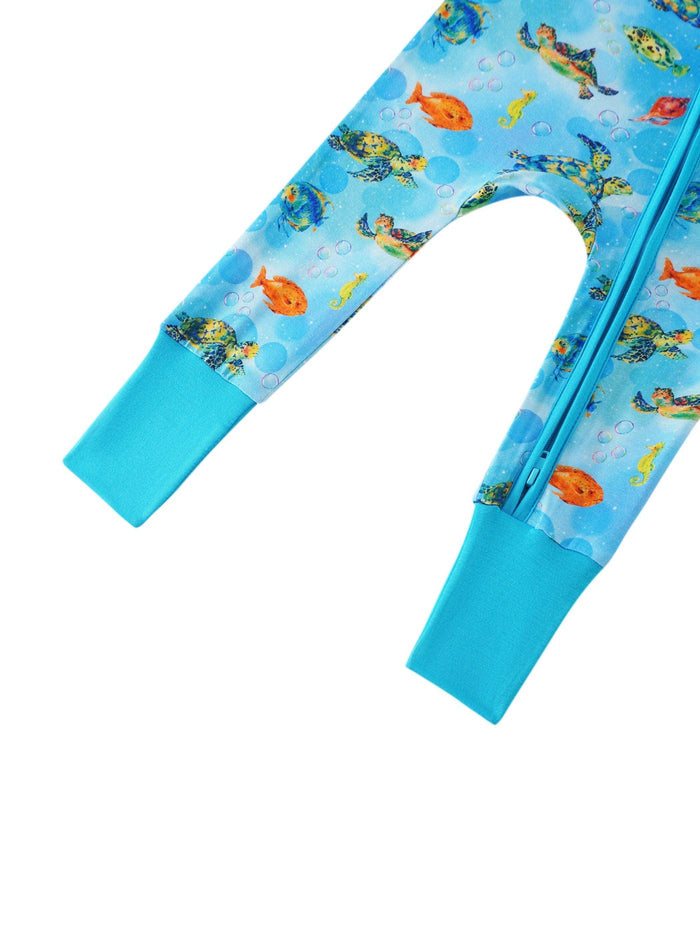 PoshTOT Sea Turtle Bamboo Baby Convertible Zippy Romper