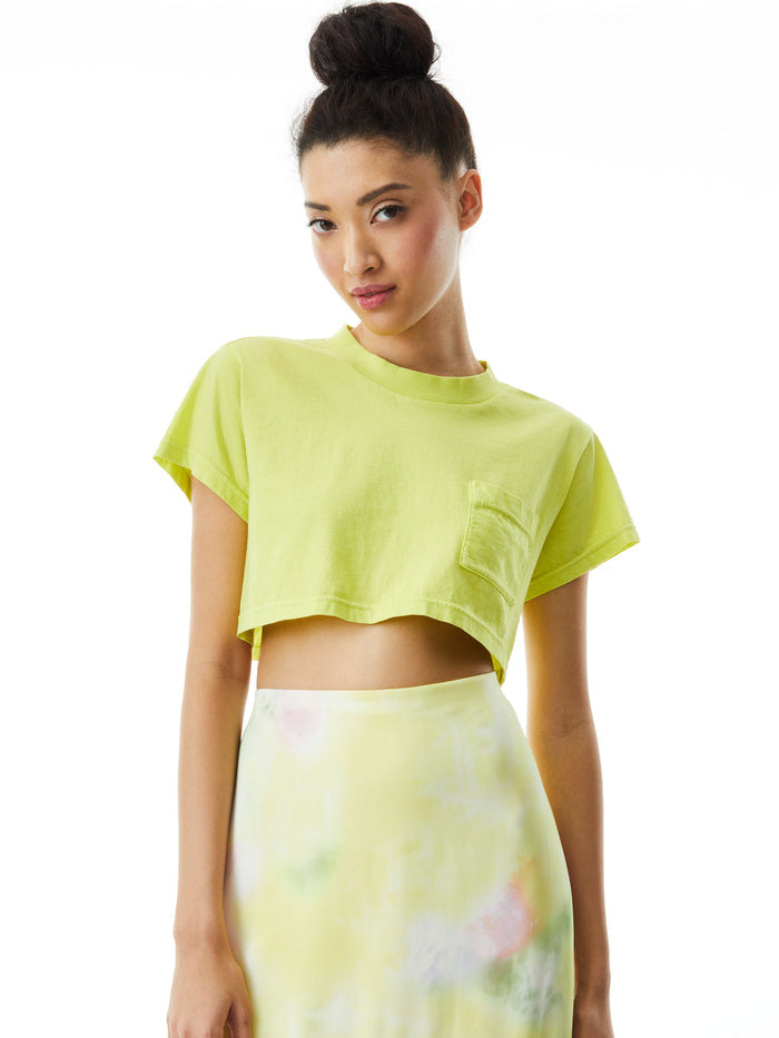 PRESTON CHEST POCKET CROP TEE - NEON KEYLIME