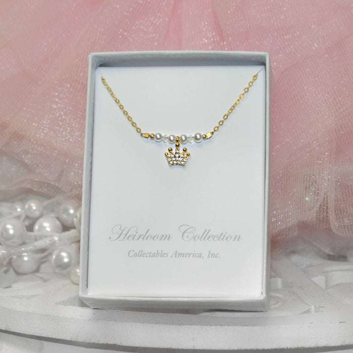 Princess Crown & Pearls Fine CZ Necklace  CJ-597