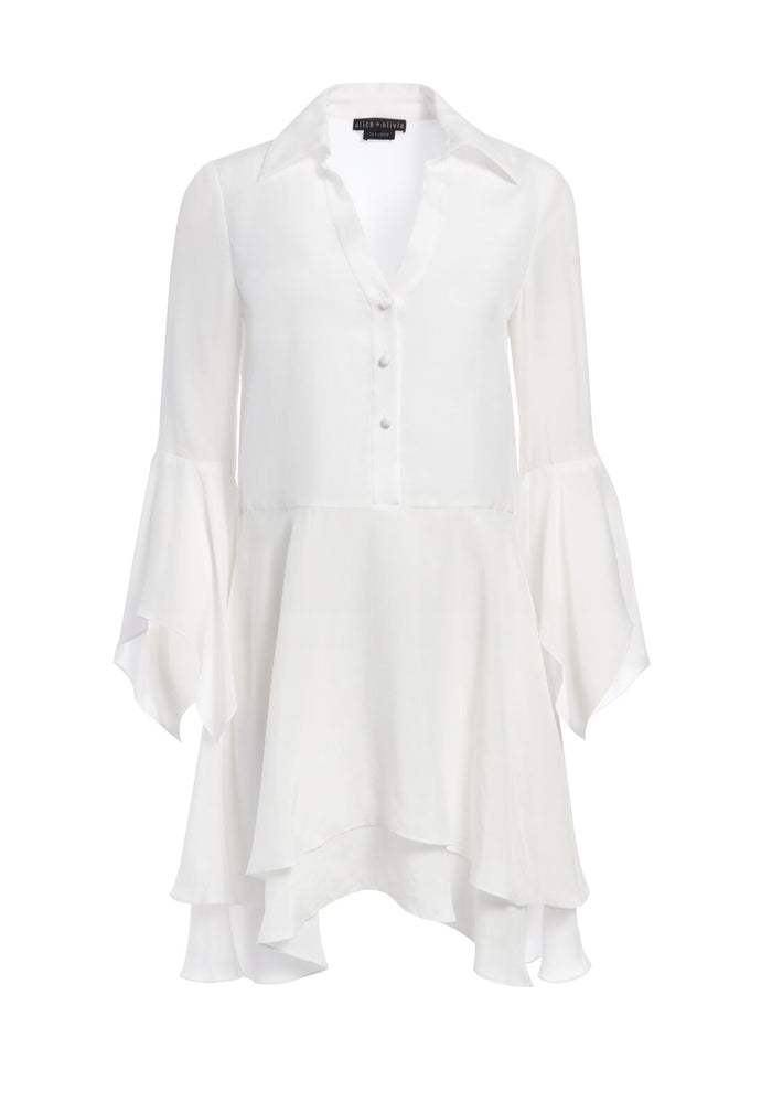 PRISCILLA BUTTON DOWN MINI DRESS - OFF WHITE