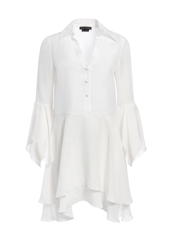 PRISCILLA BUTTON DOWN MINI DRESS - OFF WHITE