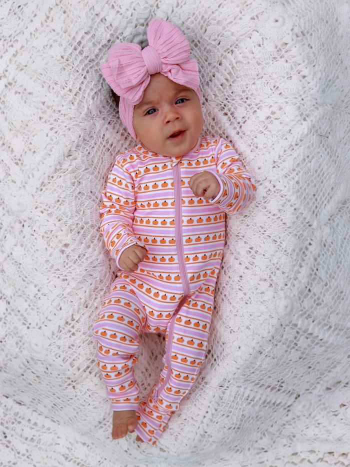 Pumpkin Stripe Pink / Organic 2-Way Zip Romper