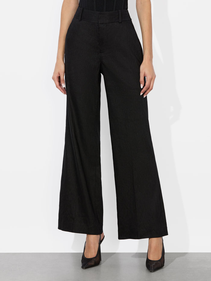 QUINN LINEN KICK FLARE PANT - BLACK
