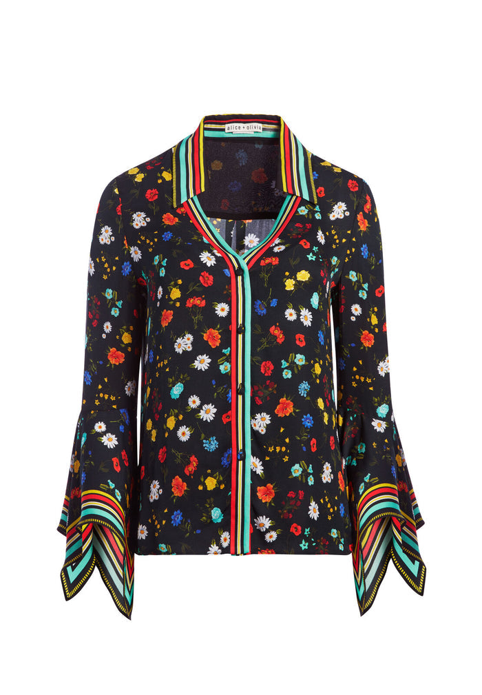 RANDA TRUMPET SLEEVE BUTTON DOWN - BOTANICAL DITSY-SM