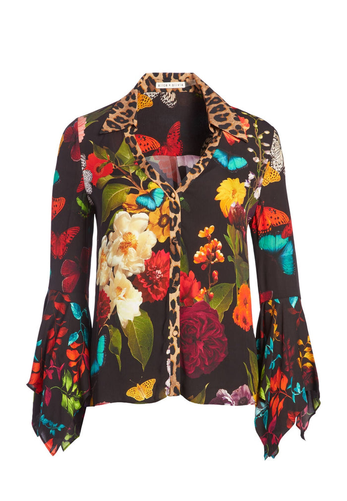 RANDA TRUMPET SLEEVE BUTTON DOWN - MD GARDEN FLORAL/COMBO