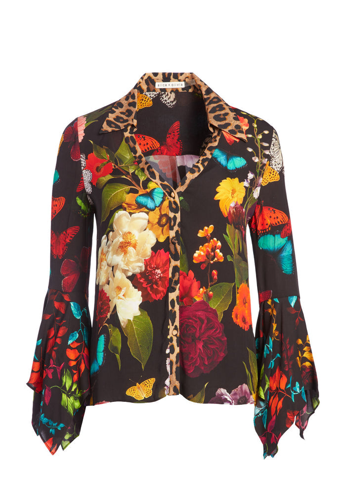 RANDA TRUMPET SLEEVE BUTTON DOWN - MD GARDEN FLORAL/COMBO