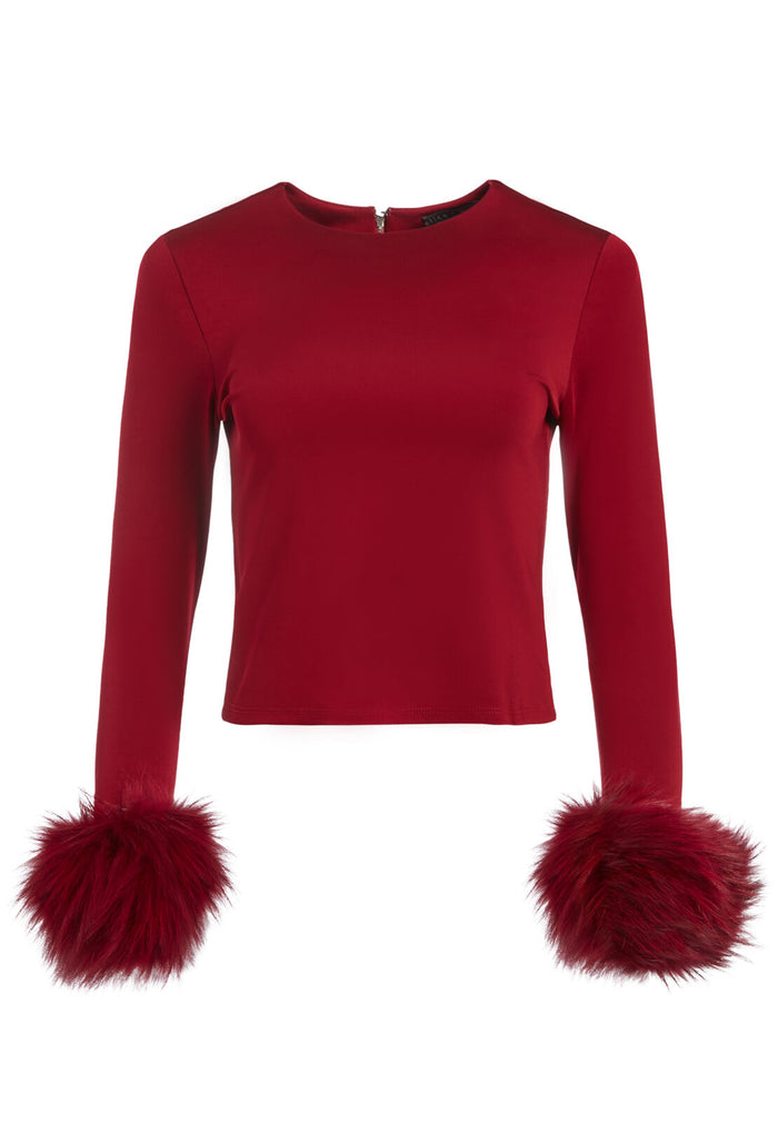 RAVEN FUR CUFF CROP TOP - BORDEAUX