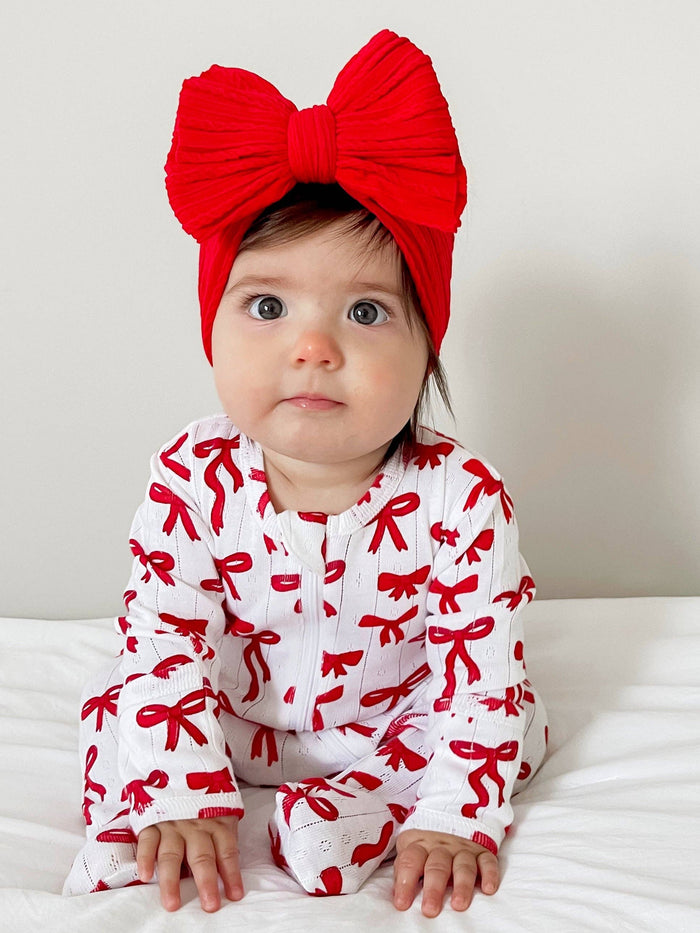 Red Bows / Organic Pointelle 2-Way Zip Footie