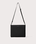 14 inch laptop shoulder bag in a black seen from the front view.
