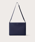 16 inch laptop shoulder bag in  navy blue seen from the front view.