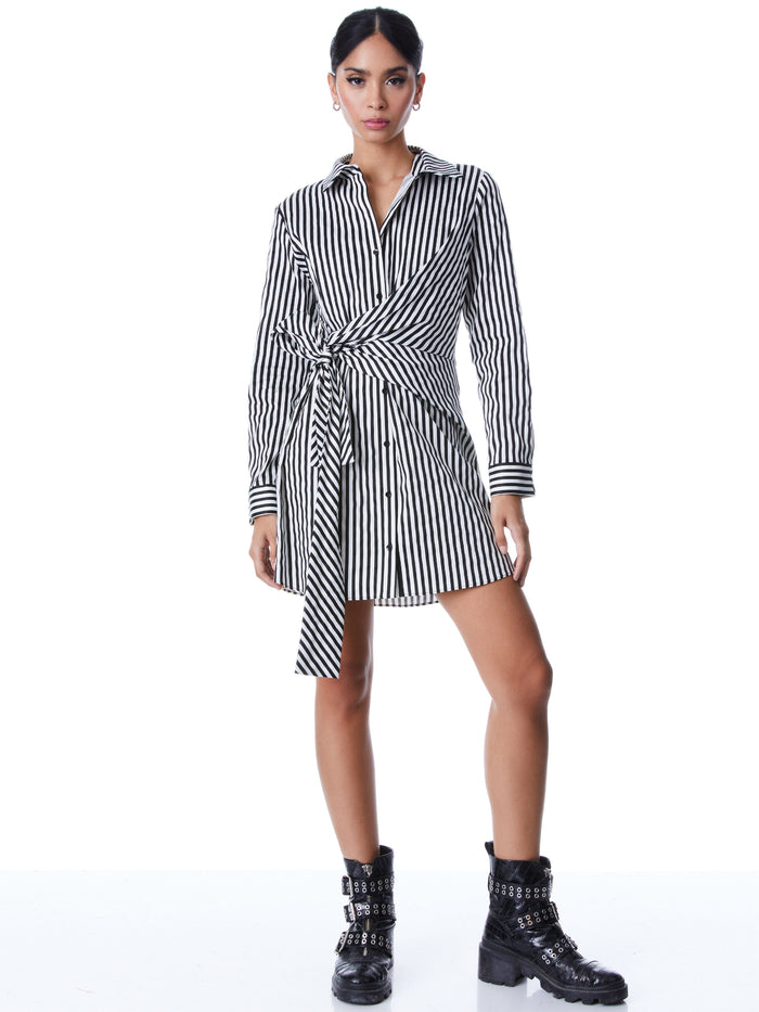 REINA DRAPED SHIRT DRESS - JOY STRIPE