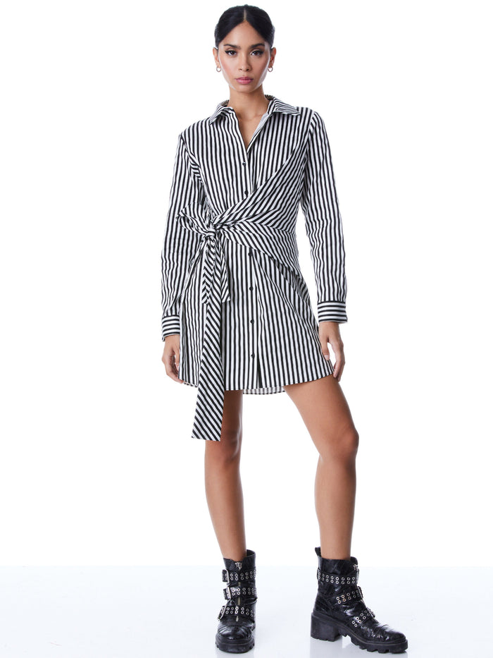 REINA DRAPED SHIRT DRESS - JOY STRIPE