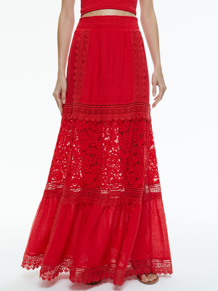 REISE PANELLED MAXI SKIRT - BRIGHT RUBY