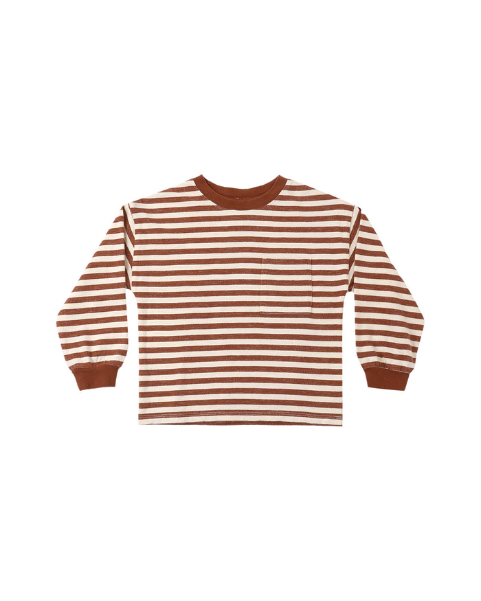 Relaxed Long Sleeve Tee- Brick Stripe
