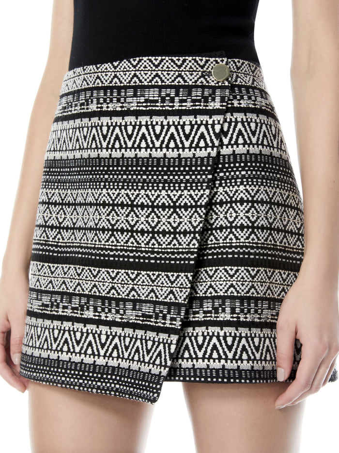 RENNA BUTTON FRONT SKIRT - BLACK/WHITE