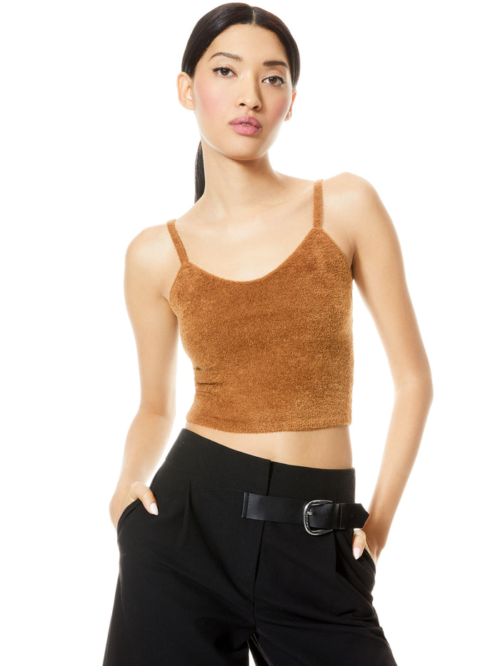 RHEA FUZZY CROPPED TANK - CAMEL