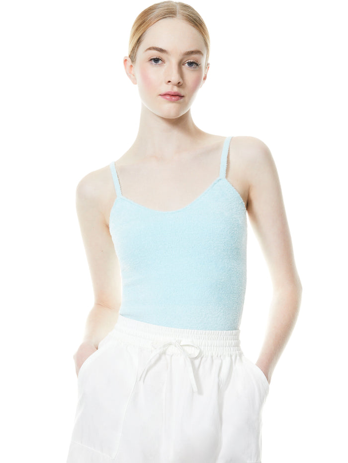 RHEA FUZZY CROPPED TANK - POWDER BLUE