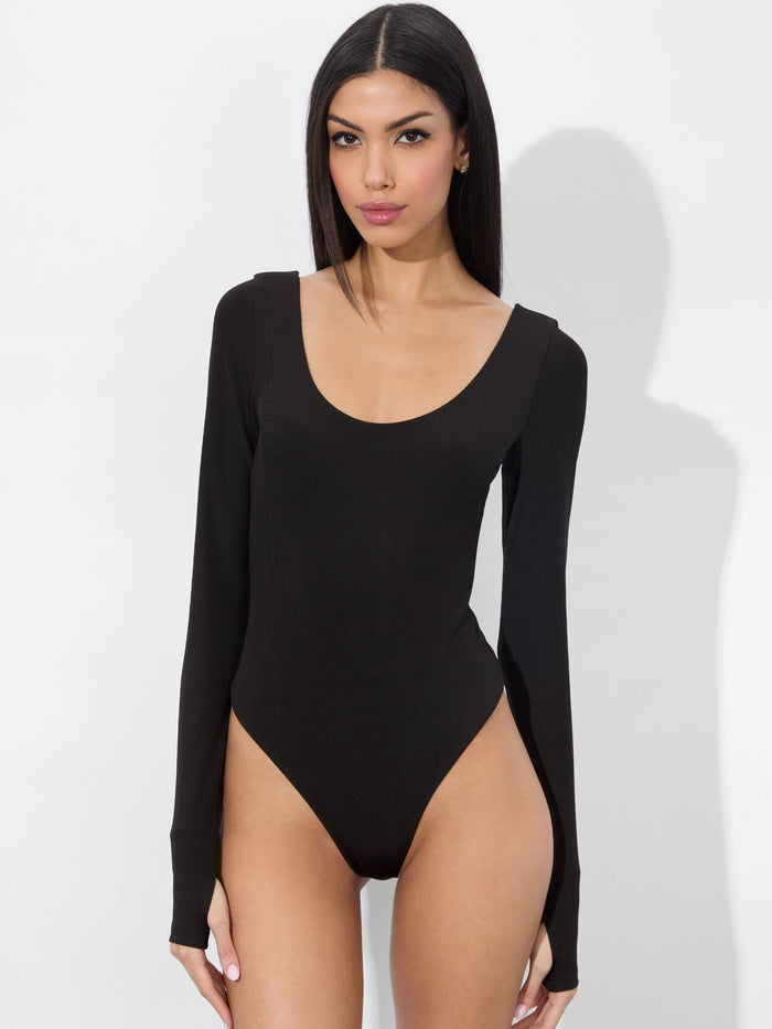 RHYS RIBBED BALLET BODYSUIT - BLACK