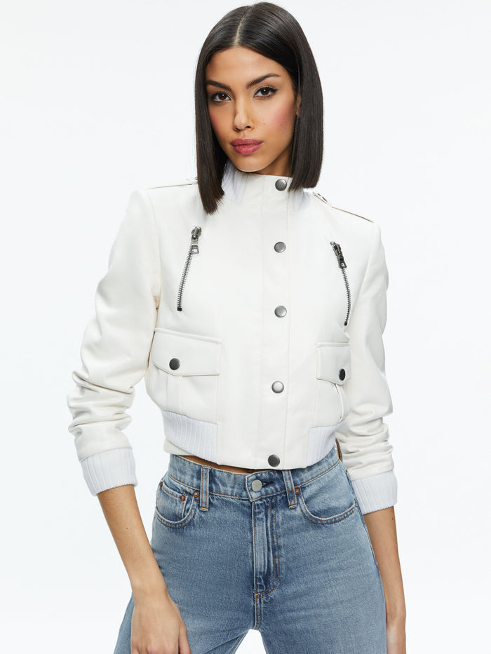 RIA  VEGAN LEATHER MOTO JACKET - OFF WHITE
