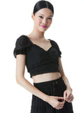 RIANNA PUFF SLEEVE CROP TOP - BLACK