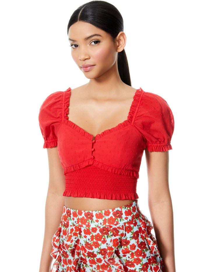 RIANNA PUFF SLEEVE CROP TOP - BRIGHT POPPY